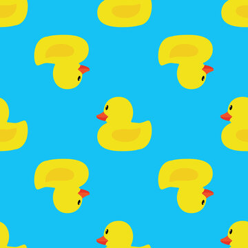 Rubber duck on blue, vector illustration seamless pattern background