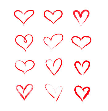 cute handdrawn vector grunge hearts set, Valentine day illustration, vintage design element