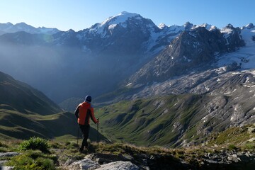 Fototapeta na wymiar Wanderer am Ortler Alpen