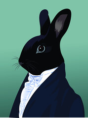 Portrait of a cute rabbit in a vintage suit, tailcoat