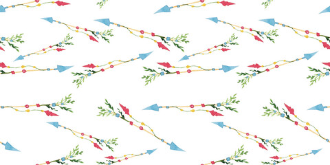 Seamless pattern with arrows drawn in watercolor on a white background.