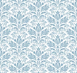 Foto op Plexiglas Wallpaper in the style of Baroque. Seamless vector background. White and blue floral ornament. Graphic pattern for fabric, wallpaper, packaging. Ornate Damask flower ornament © ELENA