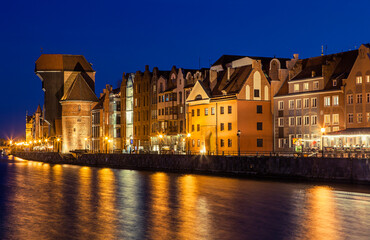 Fototapeta na wymiar Historic old town in Gdansk after sunset, Poland