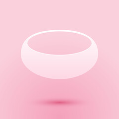 Paper cut Bowl icon isolated on pink background. Paper art style. Vector.