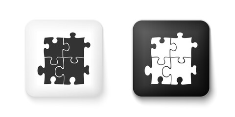 Black and white Piece of puzzle icon isolated on white background. Business, marketing, finance, template, layout, infographics, internet concept. Square button. Vector.