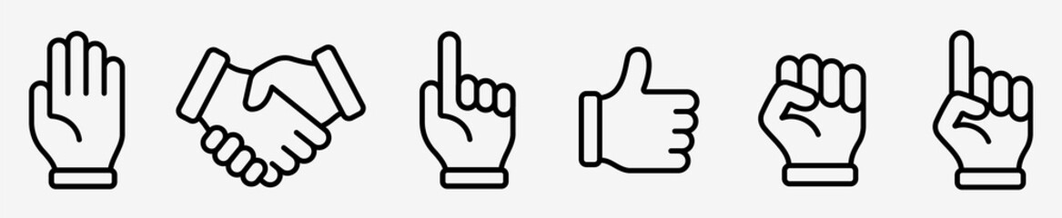 Hand line icons set isolated on white background vector