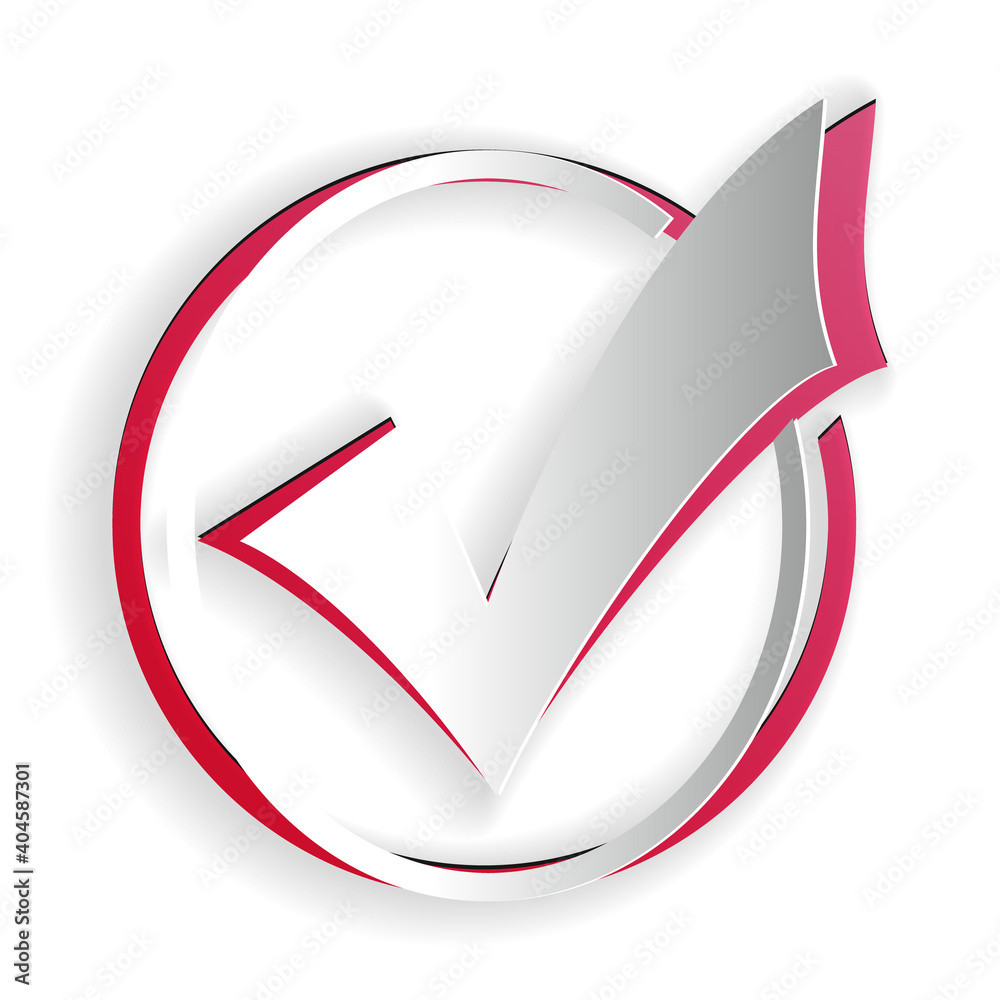 Poster paper cut check mark in round icon isolated on white background. check list button sign. paper art s