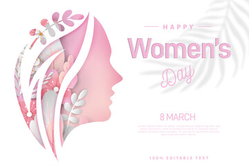 Fototapeta na wymiar happy women's day banners illustration love, paper cut art style with editable text effect. Premium Vector