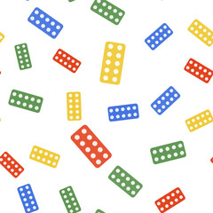 Color Pills in blister pack icon isolated seamless pattern on white background. Medical drug package for tablet: vitamin, antibiotic, aspirin. Vector.