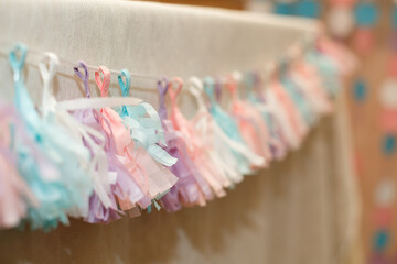 Girl's  Birthday decorations. Party for little girl. Pink, lilac, mint colors. Decor from paper