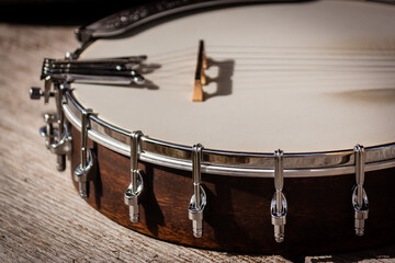 Fototapeta na wymiar Closeup of the base of a banjo.