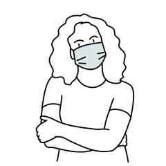 Young woman in protective mask with crossed arms. 