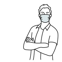 Young man in protective mask with crossed arms.