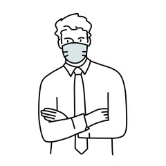 Business man in protective mask with crossed arms.
