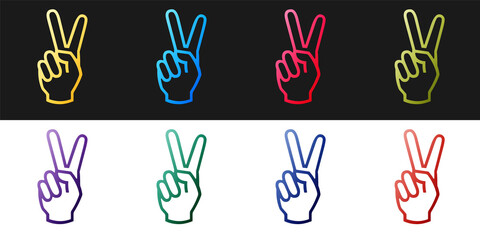 Fototapeta premium Set Hand showing two finger icon isolated on black and white background. Victory hand sign. Vector.