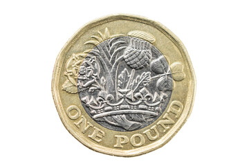 one pound coin on a white background