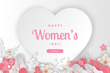 happy women's day banners illustration love, paper cut art style. Premium Vector