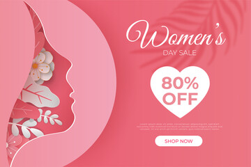 happy women's day banners illustration love, paper cut art style. Premium Vector