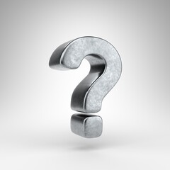 Question symbol on white background. Gun metal 3D rendered sign with rough metal texture.