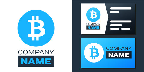 Logotype Cryptocurrency coin Bitcoin icon isolated on white background. Physical bit coin. Digital currency. Blockchain based secure crypto currency. Logo design template element. Vector.