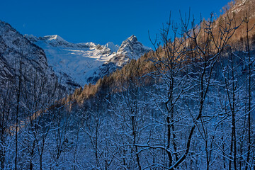 snow covered mountains in winter