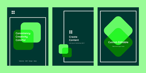 A collection of modern abstract composition, illustration in natural green colors, perfect for invitation, poster, cover, flyer templates, backgrounds and more, fully editable vectors.
