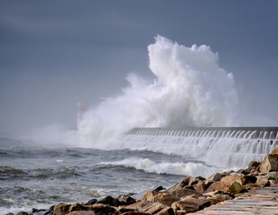 waves crashing on rocks