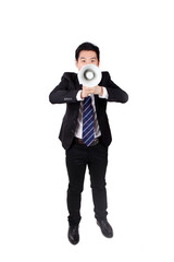 A happy Young Business man Holding Megaphone