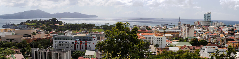 Fototapeta na wymiar The panoramic view of Fort-de-France and Saint Louis cathedral in Martinique island.
