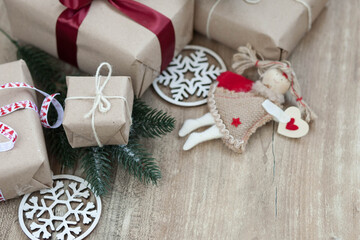 Fototapeta na wymiar Festive background. Gift boxes with ribbons . Love consept.