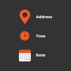 Address, time, date icons vector eps10