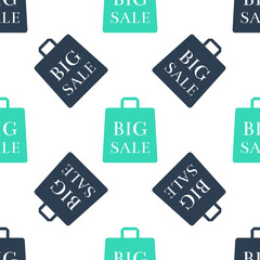 Green Shoping bag with an inscription Big Sale icon isolated seamless pattern on white background. Handbag sign. Woman bag icon. Female handbag sign. Vector.