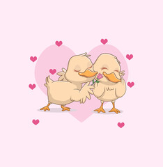 illustration of cute litte duck couple in love