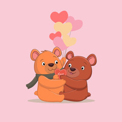 cute brown bear couple in love