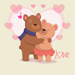 Obraz na płótnie Canvas cute brown bear couple in love