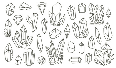 Set of geometric minerals, crystals, gems. Geometric hand drawn shapes. Trendy hipster retro backgrounds and logotypes.