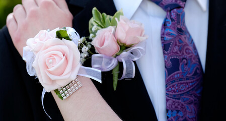 Date Prom Flowers Formal Wear Corsage - obrazy, fototapety, plakaty