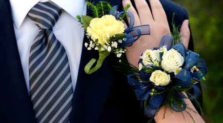 Date Prom Flowers Formal Wear Corsage Hand on Shoulder © Lane Erickson