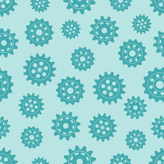 Colored gears seamless pattern. Vector drawing of factory gear wheels. Mechanical gear. The image of the gear.