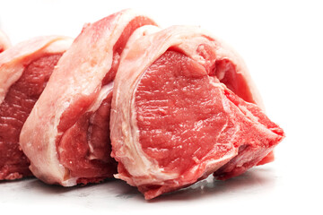 Fresh lamb loin chops on a white isolated background. Meat industry product.