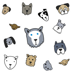 Cute dog faces pattern background.Vector illustration.