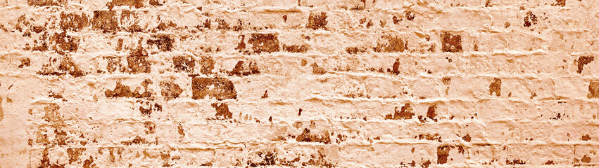 Rusty Brown Concrete Wall Banner. Textured Plaster Masonry Material. Shabby Design Eroded Brickwork.