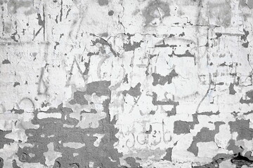 Damaged Grey Weathered Stained Stucco Texture. Aged Brick Wall Rough Material Background.