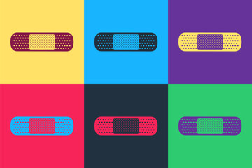 Pop art Bandage plaster icon isolated on color background. Medical plaster, adhesive bandage, flexible fabric bandage. Vector.