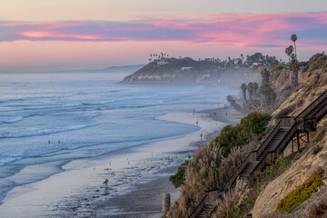 Cold afternoon along the coast in Encinitas CA - obrazy, fototapety, plakaty