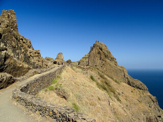 Fototapeta na wymiar Cape Verde islands, Santo Antao, walking tour by the Atlantic ocean.