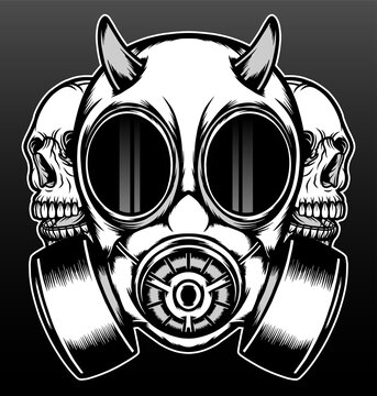 Front gas mask with skull