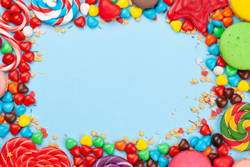 Various sweets assortment. Candy, bonbon, macaroons