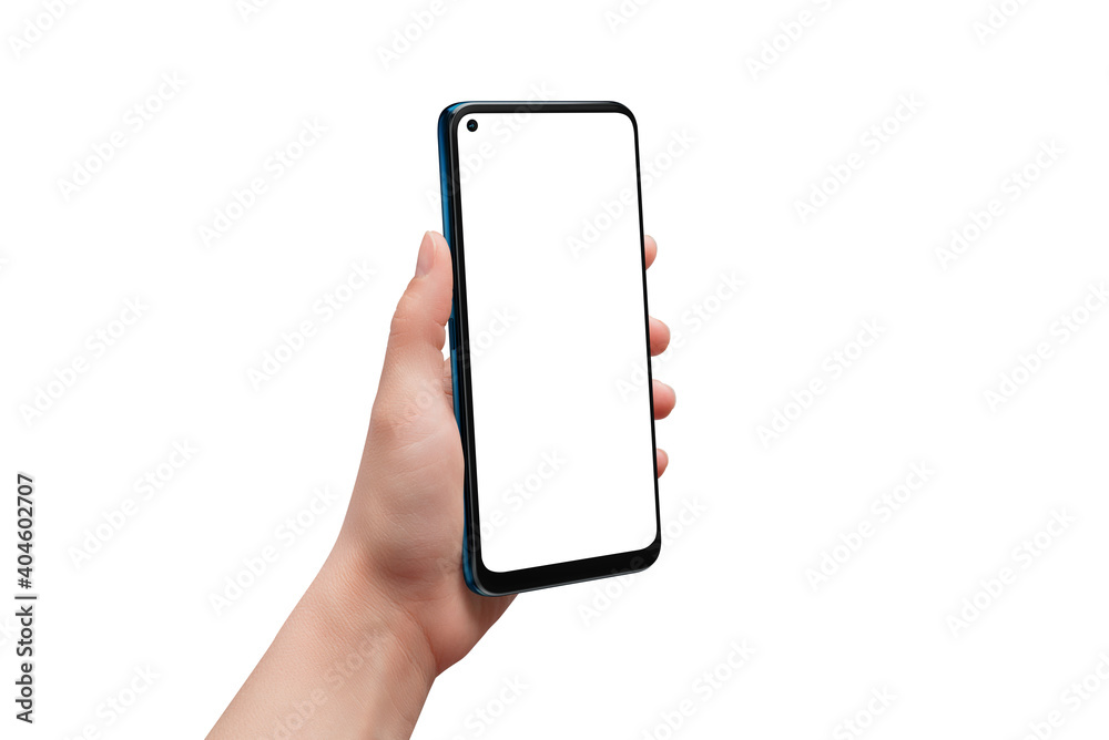 Leinwandbilder isolated hand and phone. man hand showing mobile phone. isolated display for app design presentation