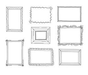 cute Hand drawn frames set. doodle style. Vector.